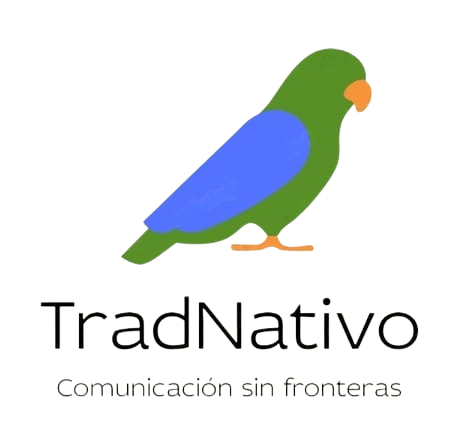 Logo de TradNativo, con un ave y el lema Comunicación sin fronteras